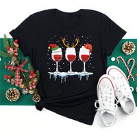 Women's T-shirt Short Sleeve T-shirts Casual Christmas Hat Letter Wine Glass main image 3