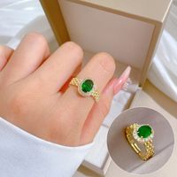 Brass Simple Style Classic Style Plating Inlay Geometric Artificial Gemstones Open Rings main image 1