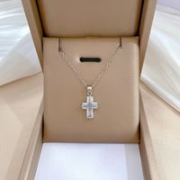 Wholesale Simple Style Streetwear Commute Cross Titanium Steel Copper Inlay Zircon Pendant Necklace main image 1