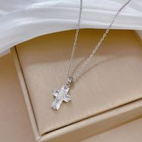 Wholesale Simple Style Streetwear Commute Cross Titanium Steel Copper Inlay Zircon Pendant Necklace sku image 1