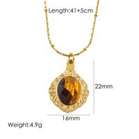 304 Stainless Steel 14K Gold Plated Classic Style Plating Inlay Geometric Natural Stone Pendant Necklace sku image 5