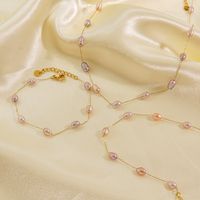 304 Stainless Steel Freshwater Pearl 14K Gold Plated Elegant Simple Style Classic Style Geometric Freshwater Pearl Bracelets Anklet Necklace main image 6