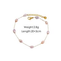 304 Stainless Steel Freshwater Pearl 14K Gold Plated Elegant Simple Style Classic Style Geometric Freshwater Pearl Bracelets Anklet Necklace sku image 2