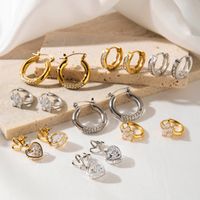 1 Pair Elegant Basic Simple Style Geometric Heart Shape Flower Plating Inlay Stainless Steel Zircon 18k Gold Plated Drop Earrings main image 1