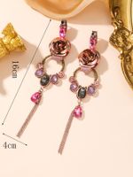 1 Pair Elegant Luxurious Rose Inlay Alloy Rhinestones Gold Plated Drop Earrings main image 4