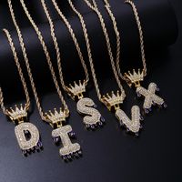 Wholesale Hip-hop Simple Style Classic Style Letter Stainless Steel Alloy Plating Inlay Rhinestones Necklace Pendant main image 5