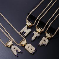 Wholesale Hip-hop Simple Style Classic Style Letter Stainless Steel Alloy Plating Inlay Rhinestones Necklace Pendant main image 1
