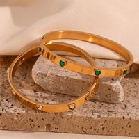 Basic Simple Style Classic Style Heart Shape Stainless Steel Plating Inlay Zircon 18k Gold Plated Bangle main image 3