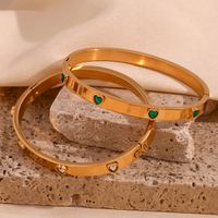 De Base Style Simple Style Classique Forme De Cœur Acier Inoxydable Placage Incruster Zircon Plaqué Or 18k Bracelet main image 3