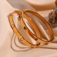Basic Simple Style Classic Style Heart Shape Stainless Steel Plating Inlay Zircon 18k Gold Plated Bangle main image 1
