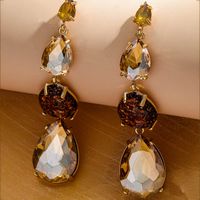 1 Pair Elegant Luxurious Water Droplets Inlay Alloy Rhinestones Gold Plated Drop Earrings main image 3