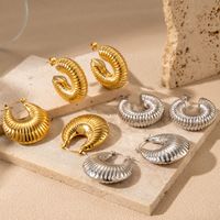 1 Pair Retro Simple Style C Shape Plating Stainless Steel 18k Gold Plated Earrings main image 1