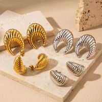 1 Pair Retro Simple Style C Shape Horns Plating Stainless Steel 18k Gold Plated Ear Studs main image 6