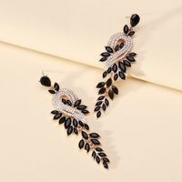 1 Pair Exaggerated Shiny Leaf Plating Inlay Zinc Alloy Artificial Crystal Artificial Rhinestones Drop Earrings sku image 8