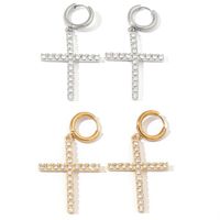 1 Pair Luxurious Cross Plating Inlay Stainless Steel Copper Artificial Rhinestones Zircon Drop Earrings main image 3