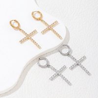 1 Pair Luxurious Cross Plating Inlay Stainless Steel Copper Artificial Rhinestones Zircon Drop Earrings main image 5