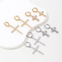 1 Pair Luxurious Cross Plating Inlay Stainless Steel Copper Artificial Rhinestones Zircon Drop Earrings main image 1