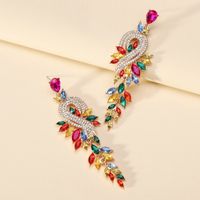1 Pair Exaggerated Shiny Leaf Plating Inlay Zinc Alloy Artificial Crystal Artificial Rhinestones Drop Earrings sku image 1