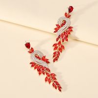 1 Pair Exaggerated Shiny Leaf Plating Inlay Zinc Alloy Artificial Crystal Artificial Rhinestones Drop Earrings sku image 3