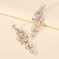 1 Pair Exaggerated Shiny Leaf Plating Inlay Zinc Alloy Artificial Crystal Artificial Rhinestones Drop Earrings sku image 7