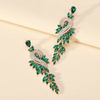1 Pair Exaggerated Shiny Leaf Plating Inlay Zinc Alloy Artificial Crystal Artificial Rhinestones Drop Earrings sku image 4