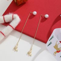1 Pair Cute Christmas Streetwear Elk Inlay Copper Zircon Gold Plated Ear Line main image 3
