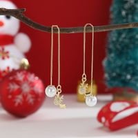 1 Pair Cute Christmas Streetwear Elk Inlay Copper Zircon Gold Plated Ear Line sku image 1