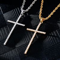 Hip-Hop Simple Style Cross 304 Stainless Steel Copper Plating Inlay Zircon K Gold Plated Rhodium Plated Men's Pendant Necklace main image 1