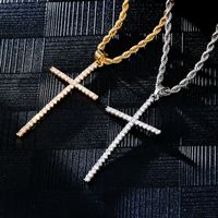 Hip-Hop Simple Style Cross 304 Stainless Steel Copper Plating Inlay Zircon K Gold Plated Rhodium Plated Men's Pendant Necklace main image 5