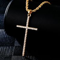 Hip-Hop Simple Style Cross 304 Stainless Steel Copper Plating Inlay Zircon K Gold Plated Rhodium Plated Men's Pendant Necklace main image 4