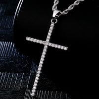 Hip-Hop Simple Style Cross 304 Stainless Steel Copper Plating Inlay Zircon K Gold Plated Rhodium Plated Men's Pendant Necklace main image 3