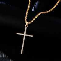 Hip-Hop Simple Style Cross 304 Stainless Steel Copper Plating Inlay Zircon K Gold Plated Rhodium Plated Men's Pendant Necklace main image 2
