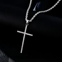 Hip-Hop Simple Style Cross 304 Stainless Steel Copper Plating Inlay Zircon K Gold Plated Rhodium Plated Men's Pendant Necklace main image 6