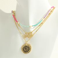 Simple Style Sun Letter Freshwater Pearl Glass Copper Beaded Plating 18k Gold Plated Women's Layered Necklaces main image 1