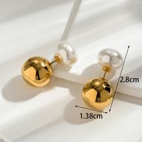 1 Paar Französische Art Einfacher Stil Koreanische Art Geometrisch Runden Perle Überzug Rostfreier Stahl 18 Karat Vergoldet Ohrringe main image 7