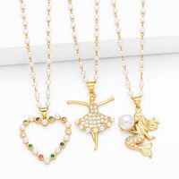 Elegant Simple Style Heart Shape Mermaid Copper Plating Inlay Zircon 18k Gold Plated Pendant Necklace main image 1