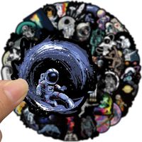50 Cartoon Black Edge Outer Space Astronauts Graffiti Stickers Decorative Luggage Water Cup Guitar main image 2