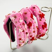 Cute Romantic Sweet Heart Shape Bow Knot Cloth Inlay Rhinestones Pearl Hair Band main image 1