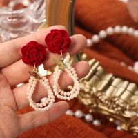 1 Pair Sweet Flower Artificial Crystal Artificial Pearl Copper Drop Earrings main image 1