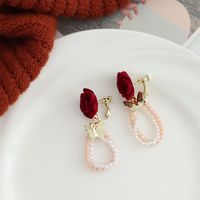 1 Pair Sweet Flower Artificial Crystal Artificial Pearl Copper Drop Earrings sku image 2
