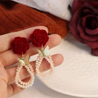 1 Pair Sweet Flower Artificial Crystal Artificial Pearl Copper Drop Earrings main image 2