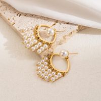1 Paar Einfacher Stil Herzform Überzug Inlay Rostfreier Stahl Künstliche Perlen 18 Karat Vergoldet Tropfenohrringe main image 2