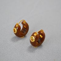 1 Pair Vintage Style Color Block Plating Arylic Copper Hoop Earrings sku image 3