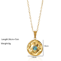 Wholesale Retro Simple Style Round Stainless Steel Plating Inlay 18k Gold Plated Turquoise Pendant Necklace main image 3