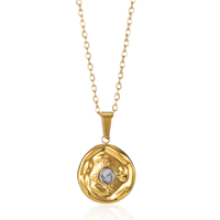 Wholesale Retro Simple Style Round Stainless Steel Plating Inlay 18k Gold Plated Turquoise Pendant Necklace main image 6