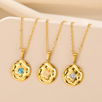 Wholesale Retro Simple Style Round Stainless Steel Plating Inlay 18k Gold Plated Turquoise Pendant Necklace main image 1