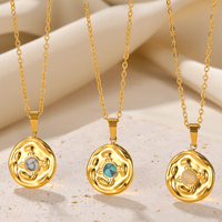 Wholesale Retro Simple Style Round Stainless Steel Plating Inlay 18k Gold Plated Turquoise Pendant Necklace main image 10