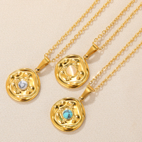 Wholesale Retro Simple Style Round Stainless Steel Plating Inlay 18k Gold Plated Turquoise Pendant Necklace main image 7