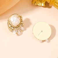 1 Pair Elegant Geometric Inlay Alloy Pearl Zircon Gold Plated Ear Studs main image 4