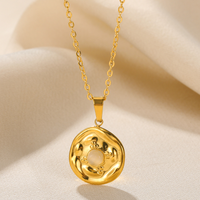 Wholesale Retro Simple Style Round Stainless Steel Plating Inlay 18k Gold Plated Turquoise Pendant Necklace sku image 3